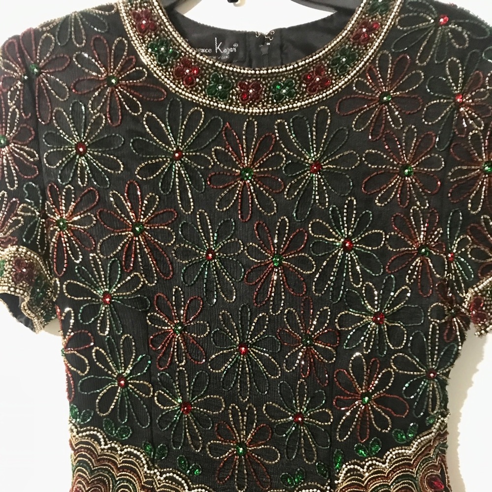 Vintage Lawrence Kazar black silk floral top
